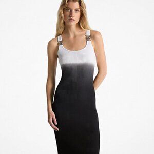 NEW Michael Kors Ombré Ribbed Stretch Viscose Dress in BLACK.- SMALL